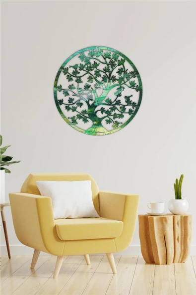 UNT Renkli Hayat - Yaşam Ağacı Duvar Dekoru - Süsü, Ahşap Dekoratif Tablo Renkli Baskı 48 x 48 ürün görseli 1