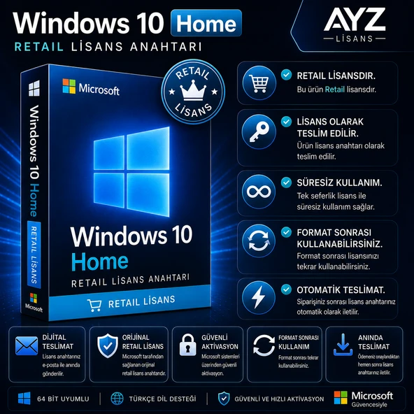 Windows 10 Home Lisans Retail Lisans Anahtarı ürün görseli 1
