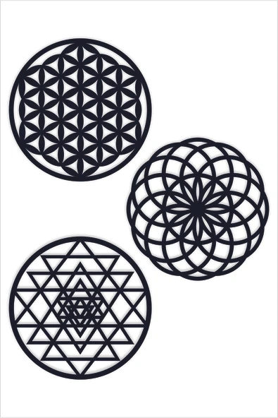 UNT Ahşap Yaşam Çiçeği Sri Yantra Torus Nefesi Üçlü Dekoratif Tablo Duvar Süsü Ev Hediyesi SİYAH 30 x 30 ürün görseli 1