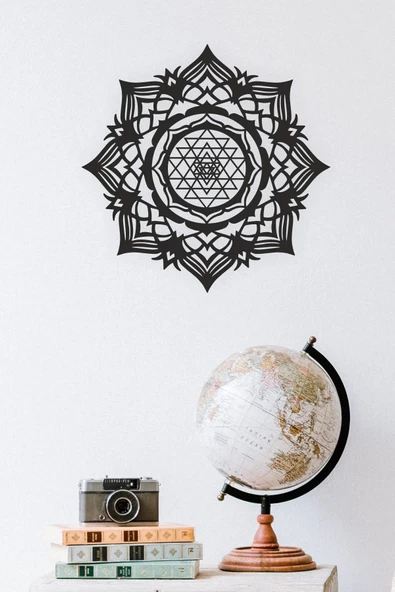 UNT Sri Yantra Mandala Kutsal Geometri Duvar Dekoru-süsü, Ahşap Dekoratif Tablo - 2 Siyah 48 x 48 ürün görseli 1