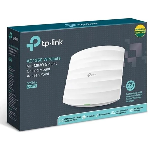 TP-LINK OMADA EAP225 AC1350 DUAL BAND WIFI 1XGBIT RJ45 450MBPS/2.4GHZ TAVAN TİPİ ACCESS POINT (POE ADAPTÖRÜ DAHİL) ürün görseli 1