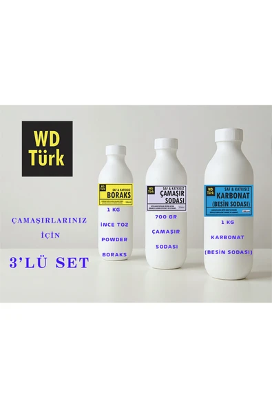 WD Türk WD Türk Boraks Çamaşır Sodası Karbonat 3 lü Çamaşır Temizlik Seti (özel şişesinde) ürün görseli 1