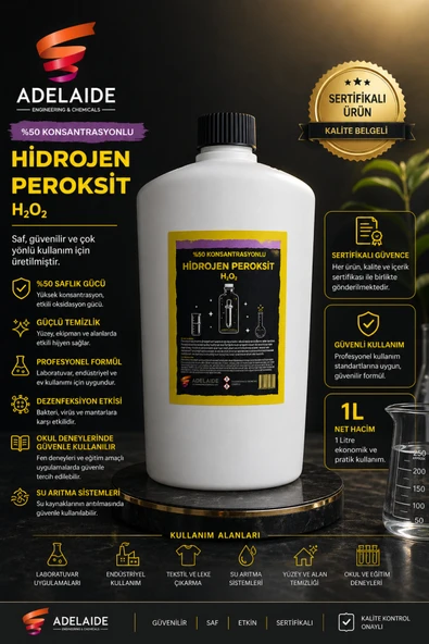 adelaide adelaide %50 Hidrojen Peroksit 1 lt (Kalite Sertifikalı) ürün görseli 1