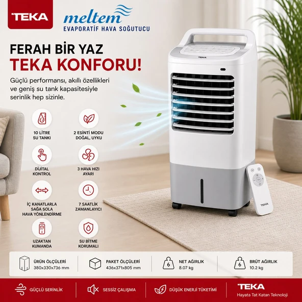 TEKA MELTEM EVAPORATİF HAVA SOĞUTUCU 10L SU TANKLI - NEMLENDİRİCİLİ - DİJİTAL KONTROL - KUMANDALI ürün görseli 1