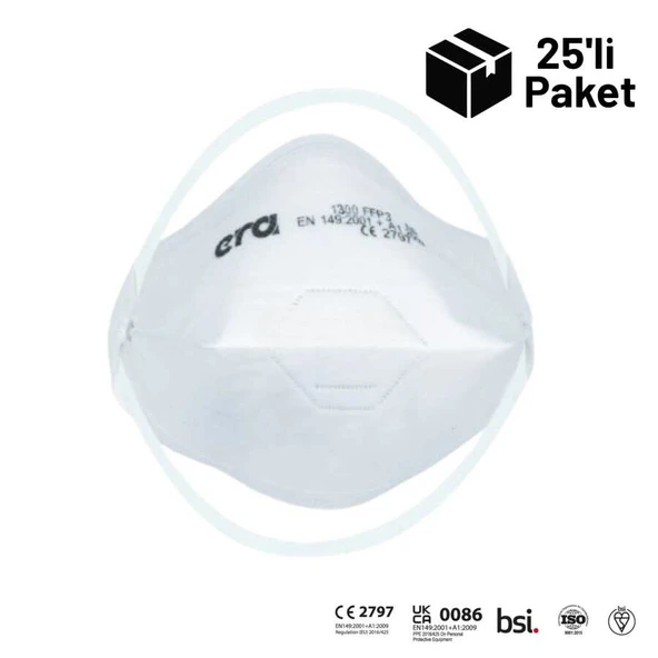 Era 1300 FFP3 NR D Ventilsiz Yatay Katlanır Maske 25'li Paket ürün görseli 1