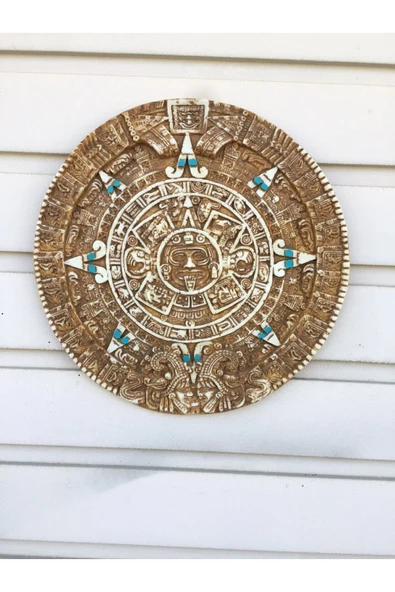 Maya Takvimi Aztek Güneş Takvimi Sanat Çalışması, Duvar Aksesuarı El Yapımı Boyut Çap:38 Cm ürün görseli 1
