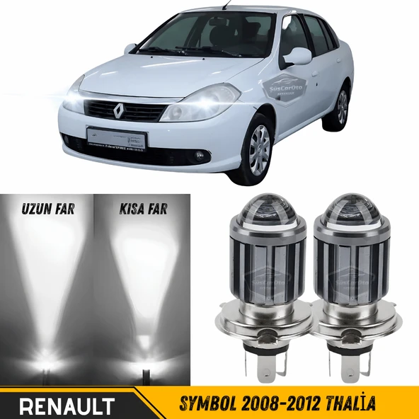 Renault Symbol 2008-2012 Thalia Uyumlu Mercekli Far Ampulü Led Xenon Beyaz Renk Far Şimşek Etkili CSP Led Lamba Uzun Kısa 2 Adet Takım ürün görseli 1