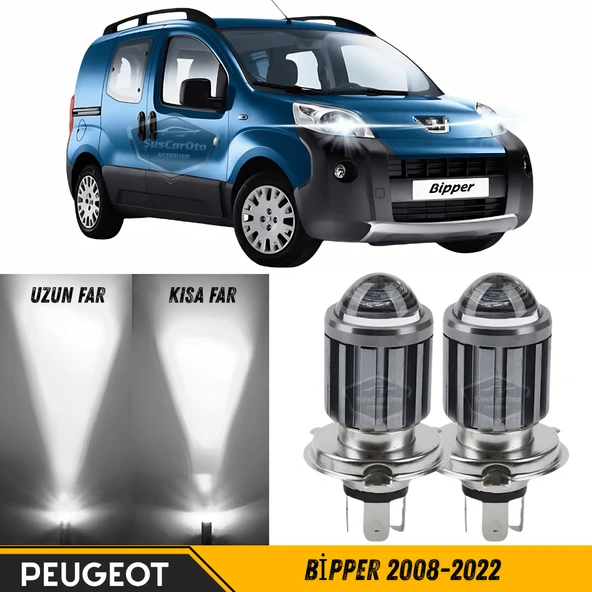 Peugeot Bipper 2008-2022 Uyumlu Mercekli Far Ampulü Led Xenon Beyaz Renk Far Şimşek Etkili CSP Led Lamba Uzun Kısa 2 Adet Takım ürün görseli 1