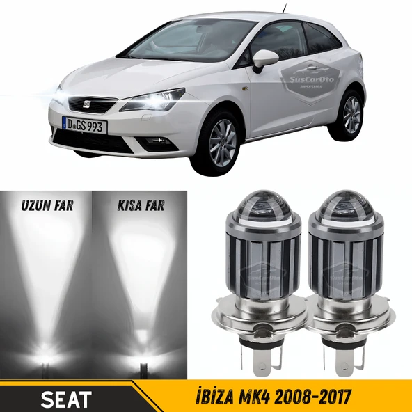 Seat İbiza Mk4 2008-2017 Uyumlu Mercekli Far Ampulü Led Xenon Beyaz Renk Far Şimşek Etkili CSP Led Lamba Uzun Kısa 2 Adet Takım ürün görseli 1