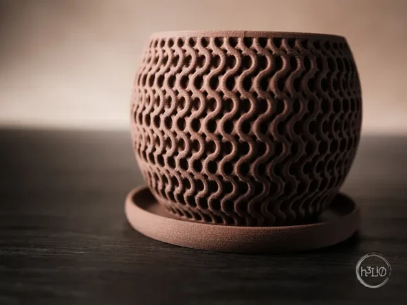 M2S Dijital Modern Dalga Desenli Dekoratif Saksı - 3D Tasarım Tabaklı Çiçeklik ürün görseli 1