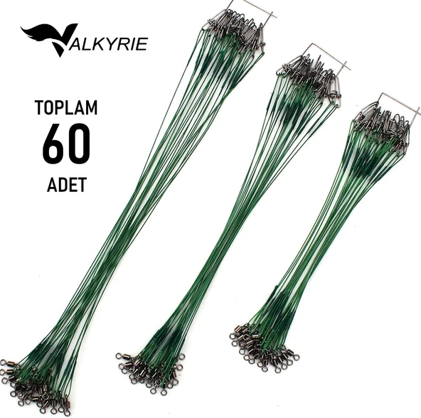 Valkyrie 60 Adet Çelik Fishing Leader Seti – Paslanmaz Çelik Olta Halatı Lider Teli 3 Boy Karışık ürün görseli 1