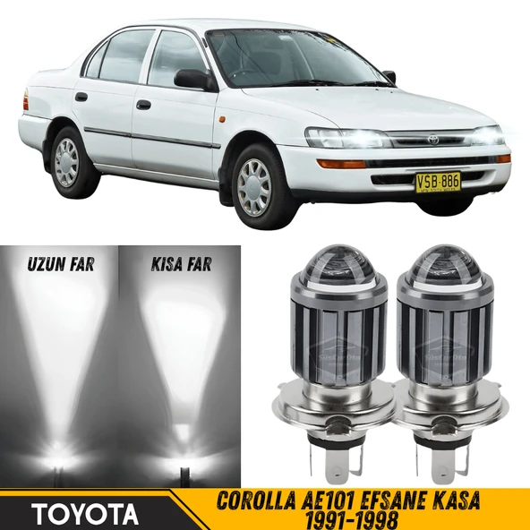 Toyota Corolla AE101 Efsane Kasa 1991-1998 Uyumlu Mercekli Far Ampulü Led Xenon Beyaz Renk Far Şimşek Etkili CSP Led Lamba Uzun Kısa 2 Adet Takım ürün görseli 1
