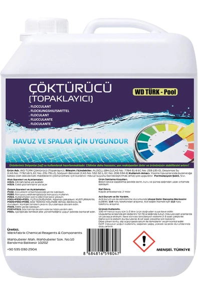 WD Türk WD Türk Havuz Suyu Çöktürücü Topaklayıcı Berraklaştırıcı 1 lt Sıvı ürün görseli 1