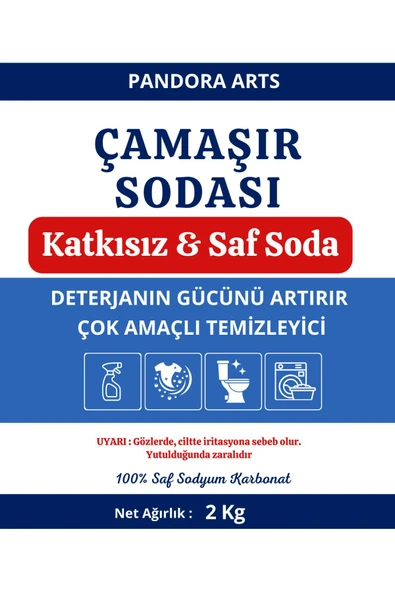 Pandora Arts Pandora Arts Çamaşır Sodası Sodyum Karbonat 2 Kg Eko Çamaşır Deterjanı Ağartıcı Katkısı Kireç Önleyici ürün görseli 1