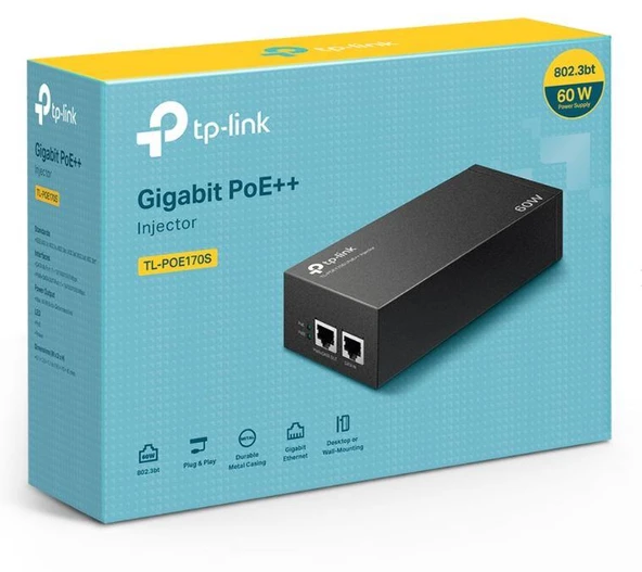 TP-LINK OMADA TL-POE170S 48VOLT 60WATT GIGABIT PORT POE ADAPTÖR ürün görseli 1