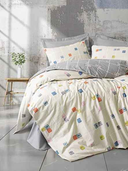 Cotton Box Minimal Tek Kişilik Lastikli Çarşaflı Nevresim Takımı Evo Gri ürün görseli 1