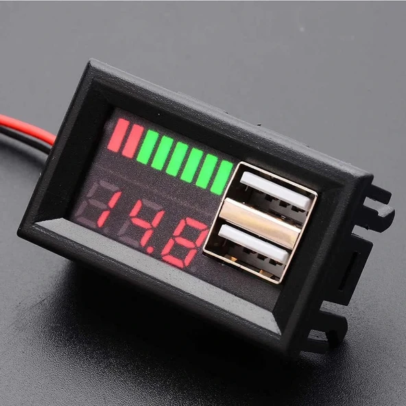 USB Çıkışlı Dijital Voltmetre Ekranlı 5V 2A IOS-Android Çıkışlı ürün görseli 1