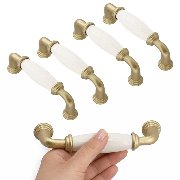 (5 Adet) Aris Porselen Mat Altın Kulp 96 mm 9.6 cm Mobilya Çekmece Dolabı Dolap Kapak Kulb Kulpu ürün görseli 1