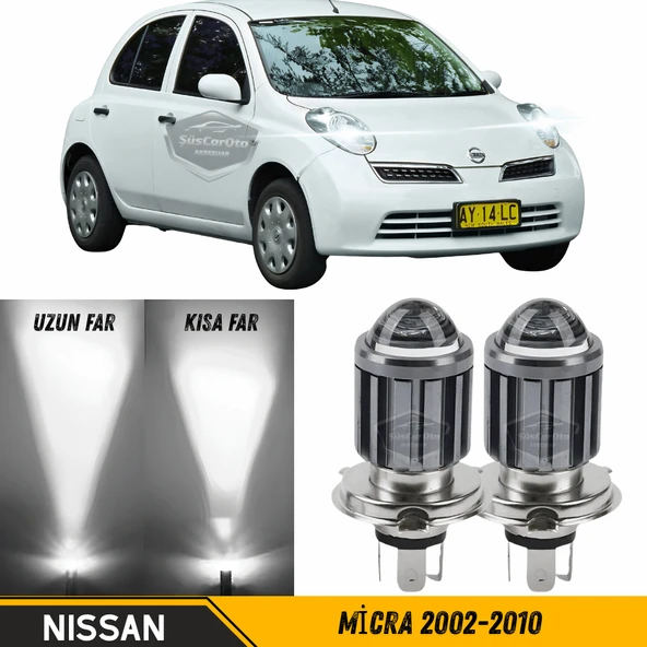 Nissan Micra 2002-2010 Uyumlu Mercekli Far Ampulü Led Xenon Beyaz Renk Far Şimşek Etkili CSP Led Lamba Uzun Kısa 2 Adet Takım ürün görseli 1
