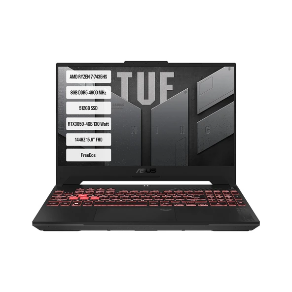 Tuf Gaming A15-FA506NCR-HN114-GAMING-AMD Ryzen 7 7435HS Geforce Rtx 3050 8gb Ddr5 512GB SSD 15.6'' Freedos Taşınabilir Bilgisayar Gaming Taşınabilir Bilgisayar ürün görseli 1