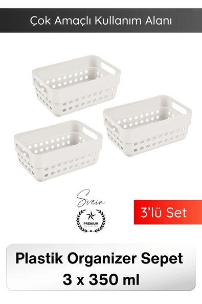 #Organizer 350 ML Plastik Organizer Sepet 3’lü Set Çok Amaçlı Düzenleyici Saklama Kutusu Dolap İçi Mutfak Banyo Masaüstü ürün görseli 1