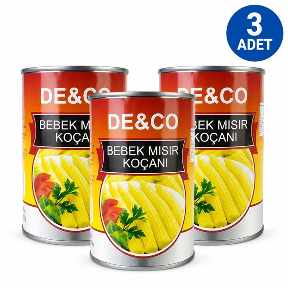 DE&CO Bebek Mısır Koçanı Konservesi 425 gr  3 Adet  Baby Corn  Uzak Doğu Mutfağı İçin ürün görseli 1