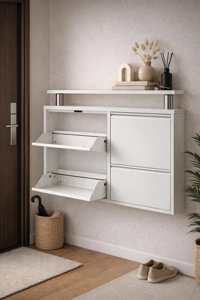 2+2 Tablalı Beyaz Metal Ayakkabılık - Resim 3