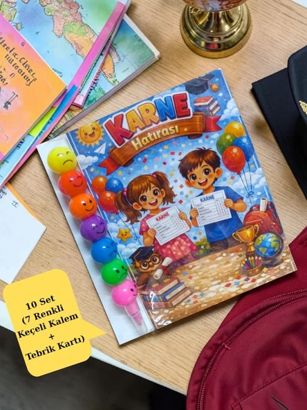 Karne Hediyesi 10 Set Renkli Keçeli Kalem ve Tebrik Kartı ürün görseli 1