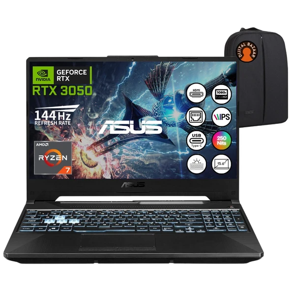Tuf Gaming A15 Amd Ryzen 7 7435HS RTX3050 32GB Ram 512GB SSD15.6" W11 Taşınabilir Bilgisayar ürün görseli 1