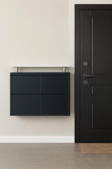 2+2 Tablalı Antrasit Metal Ayakkabılık - Resim 4
