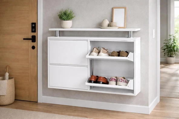 2+2 Tablalı Beyaz Metal Ayakkabılık - Resim 5