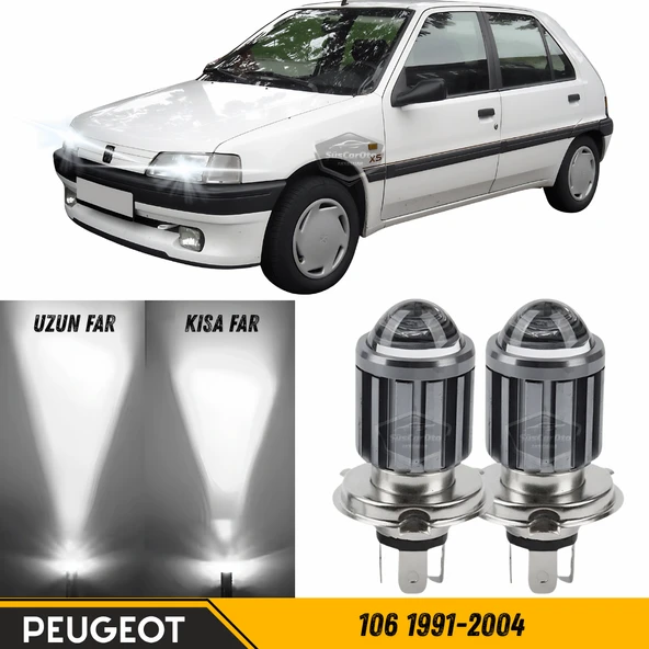 Peugeot 106 1991-2004 Uyumlu Mercekli Far Ampulü Led Xenon Beyaz Renk Far Şimşek Etkili CSP Led Lamba Uzun Kısa 2 Adet Takım ürün görseli 1
