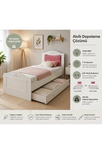 VENATTO Romantic Yavrulu Karyola (90X190) (%100MDF) Beyaz ürün görseli 1
