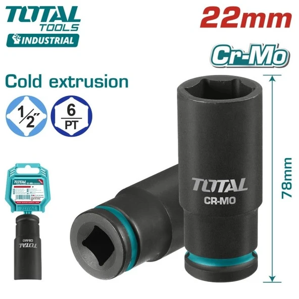 Total 22 Mm 1/2 Altı Köşe Darbeli Derin Lokma THDIS12222L ürün görseli 1
