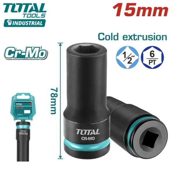 Total 15 Mm 1/2 Altı Köşe Darbeli Derin Lokma THDIS12152L ürün görseli 1