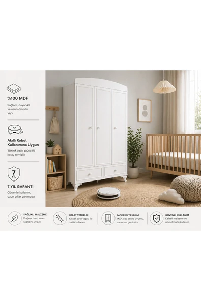 VENATTO Selena Avangart 3 Kapaklı Dolap (%100mdf) SOFT MAT BEYAZ ürün görseli 1