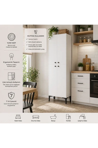 VENATTO Paris Ayakkabılık,kiler,mutfak Erzak Çok Amaçlı Dolap(%100MDF) mat beyaz ürün görseli 1