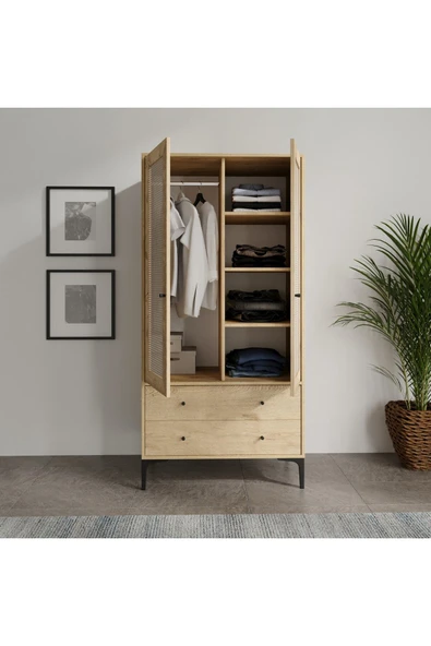 VENATTO Trio 2 Kapılı Dolap (%100MDF) MEŞE - Resim 4