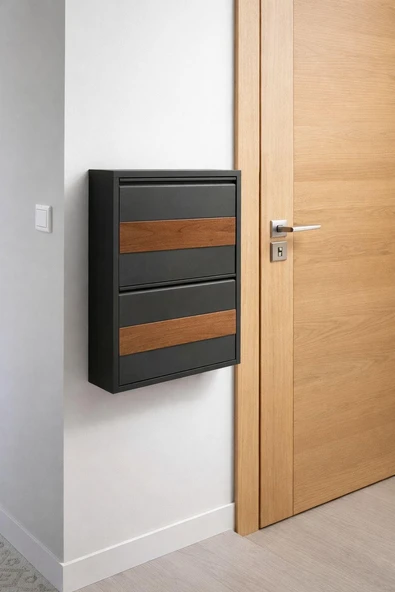 2'Lİ ANTRASİT METAL AYAKKABILIK ( AHŞAP DESENLİ ) ürün görseli 1
