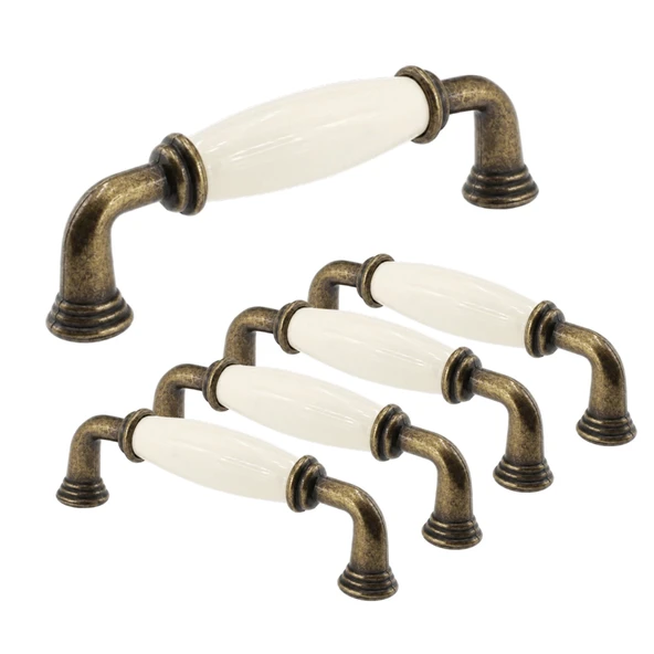 (5 Adet) Vaxon Porselen Krem Antik Sarı Kulp 96 mm 9.6 cm Mobilya Çekmece Dolabı Dolap Kapak Kulb Kulpu ürün görseli 1