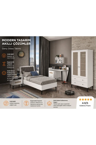 VENATTO Trio M Genç Odası (%100MDF) BEYAZ ürün görseli 1