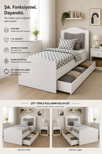 VENATTO Romantic Yavrulu Karyola (90X190) (R:PEMPE BAŞLIK)%100mdf Beyaz ürün görseli 1
