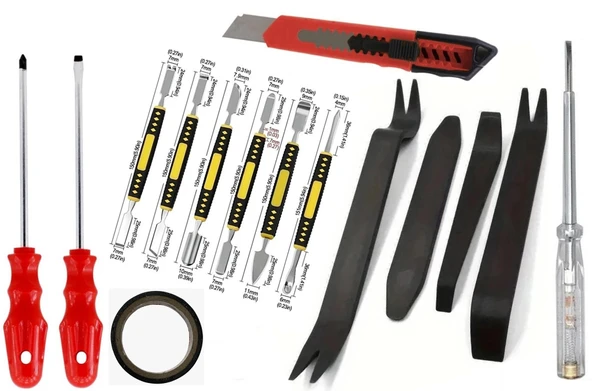 Iki Yönlü Metal Ve Plastik Oto Ön Panel Teyp Torpido Kapı Trim Sökme Aparatı Tornavida Levye 15 Parça ST08 ürün görseli 1