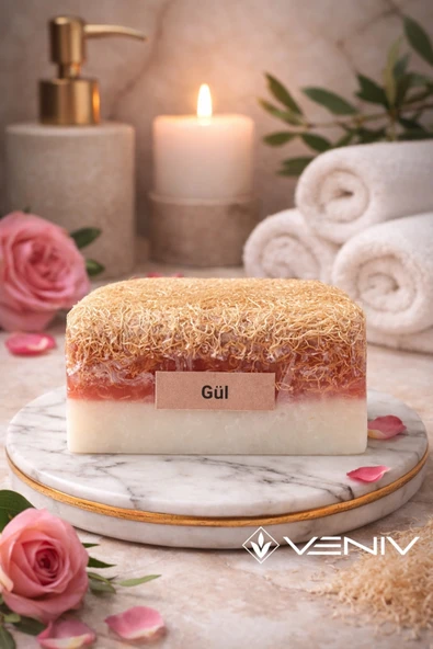 %100 Doğal Kabak Lifli Sabun - Gül & Keçi Sütü - 100 gr ürün görseli 1