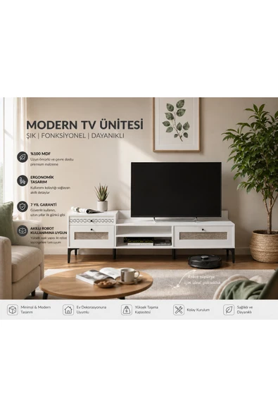 VENATTO Trio Hazeran Tv Ünitesi(%100mdf) BEYAZ ürün görseli 1