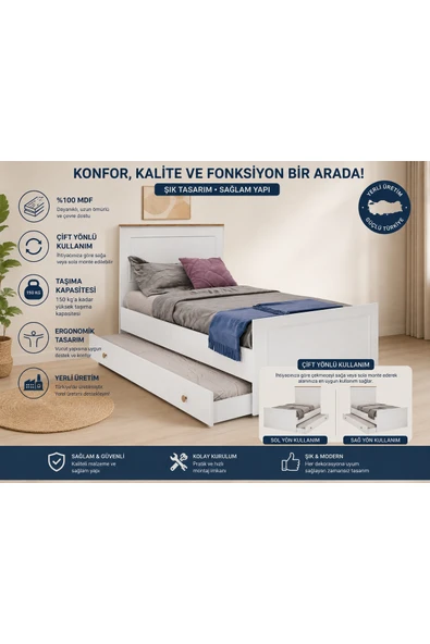 VENATTO Smart Yavrulu Karyola (%100mdf)100x200 BEYAZ ürün görseli 1