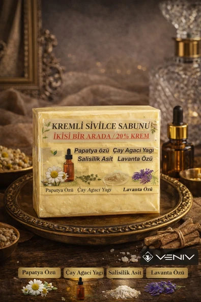 Kremli Sabunu- Papatya Özü- Salisilik Asit - Çay Ağacı Özü - Lavanta Özü - 100 gr ürün görseli 1