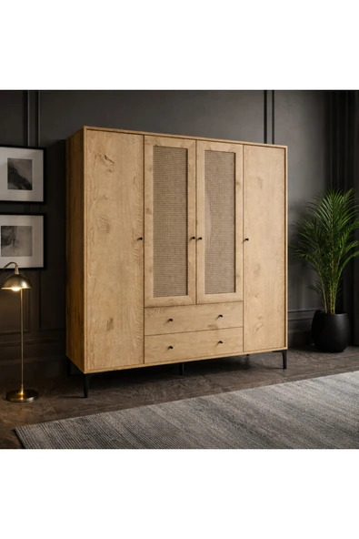 VENATTO Trio 4 Kapılı Dolap (%100MDF) MEŞE - Resim 3
