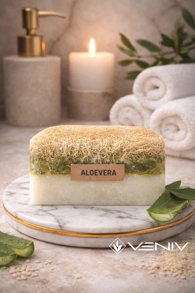 %100 Doğal Kabak Lifli Sabun - Alovera & Keçi Sütü - 100 gr ürün görseli 1