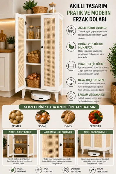 VENATTO lucca kiler dolabı,hasırlı,2 raflı çok amaçlı dolap(%100mdf) Beyaz ürün görseli 1